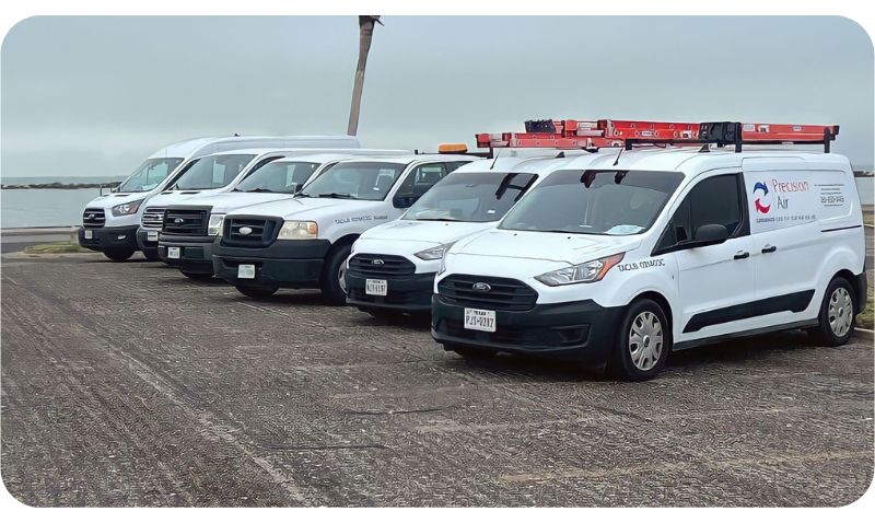 A fleet of Precision Air work vans fully stocked 